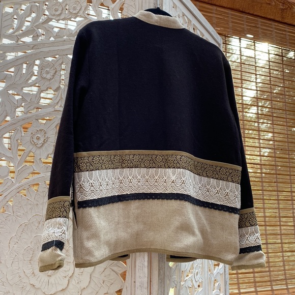 Funky retro vintage embroidered black lace burlap + floral coat jacket L-XL - Picture 16 of 16